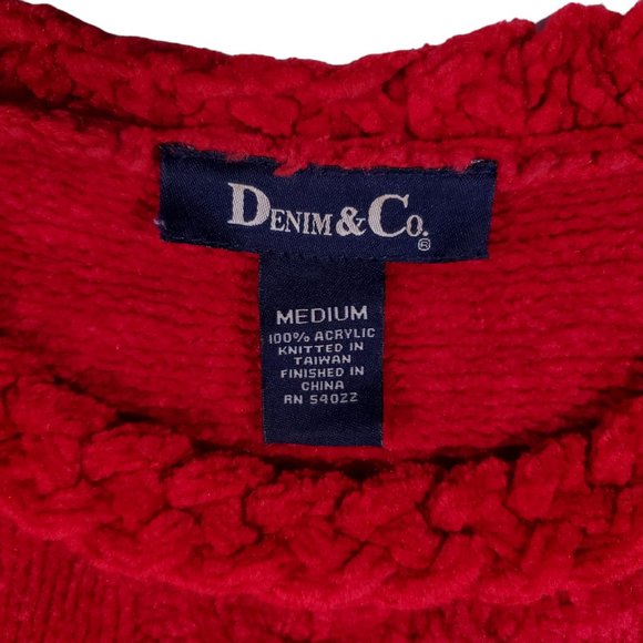 VTG 90s Denim & Co Chenille Velour L/S Top Sweater Cable Knit Lattice-Sleeve - Picture 5 of 5